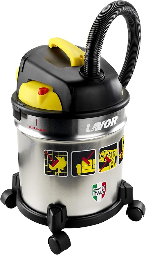 Lavor Aspirateur Eau et Poussière VAC 20 S, Réservoir en Acier 20 litres, 18 kPa, 1200W Max, Filtre en Tissu et Filtre Éponge Compris